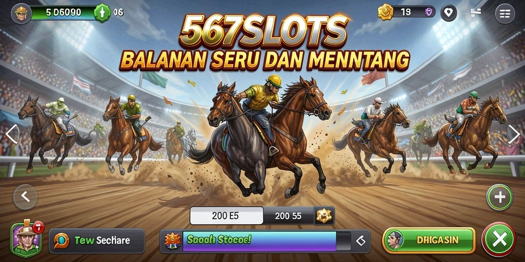 Tampilan gameplay seru di 567SLOTS saat balapan berlangsung.