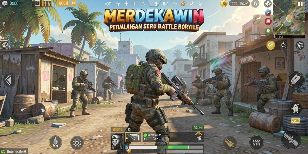 Gameplay intens di medan perang MERDEKAWIN.