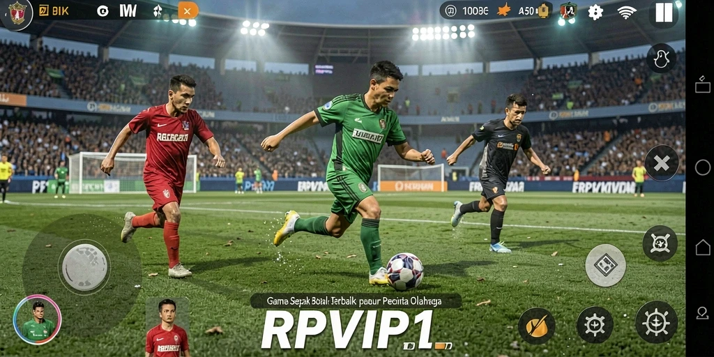 Screenshot gameplay RPVIP1 dengan aksi seru di lapangan sepak bola.
