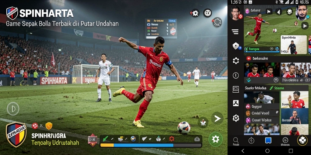 Screenshot SPINHARTA menampilkan aksi seru permainan sepak bola.
