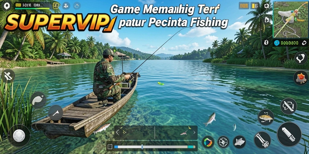 Gameplay <strong>SUPERVIP</strong> yang menampilkan aksi memancing yang seru.