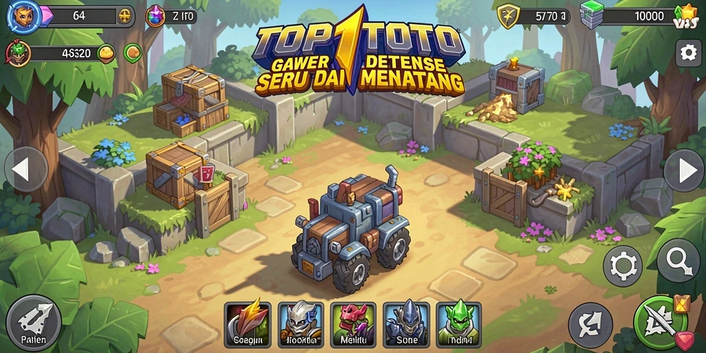 Gameplay seru dalam TOP1TOTO yang menampilkan pertahanan tower yang strategis.
