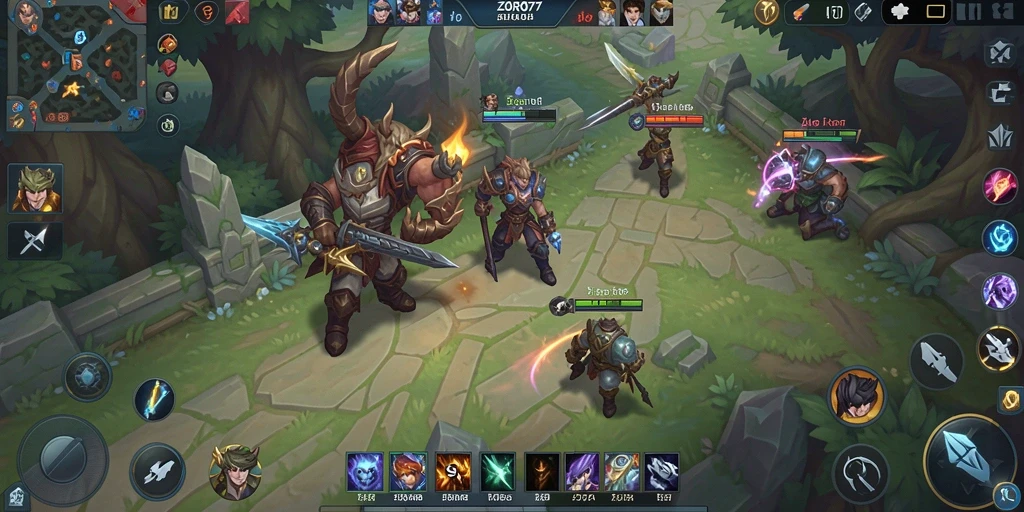Tampilan gameplay seru di arena pertempuran MOBA ZORO77.