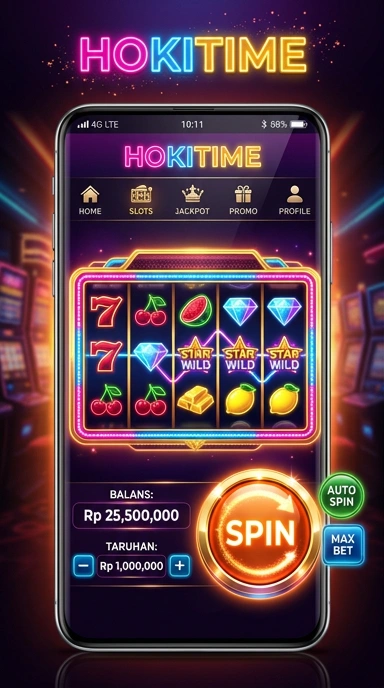 Tampilan utama aplikasi hokitime dengan berbagai pilihan kategori.
